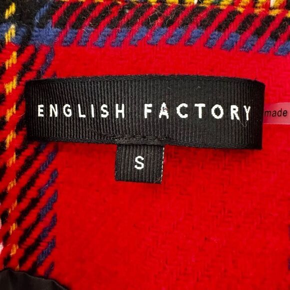 English Factory Tartan Plaid Long Sleeve Single Button Blazer Red Women's SZ S - Picture 7 of 13